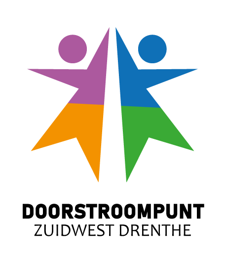Logo van Doorstroompunt Zuidwest Drenthe met twee gestileerde, veelkleurige figuren in een stervorm die naar boven reiken.