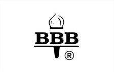 A black and white logo for bbb with a torch and a crown.