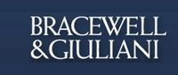 The logo for bracewell & giuliani is on a blue background.