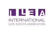 The logo for the international live events association is purple and white.