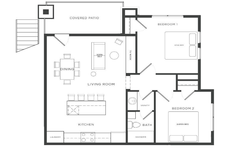 A black and white floor plan of a house.