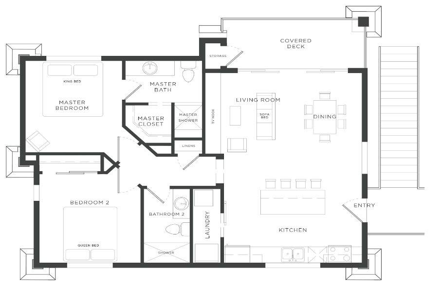 A black and white floor plan of a house with a balcony.