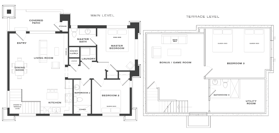 A black and white floor plan of a house.