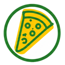 Logo circolare verde con un'icona a forma di fetta di pizza gialla contornata di verde.