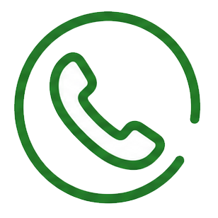 Icona di un telefono verde all'interno di un contorno circolare, che rappresenta un pulsante di chiamata o di contatto.