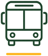 Icona di un autobus verde su sfondo bianco con una linea arancione sottostante.