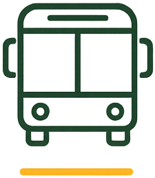 Icona di un autobus verde su sfondo bianco con una linea arancione sottostante.