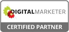 Digital Marketer Certified Partner logo with gears graphic.
