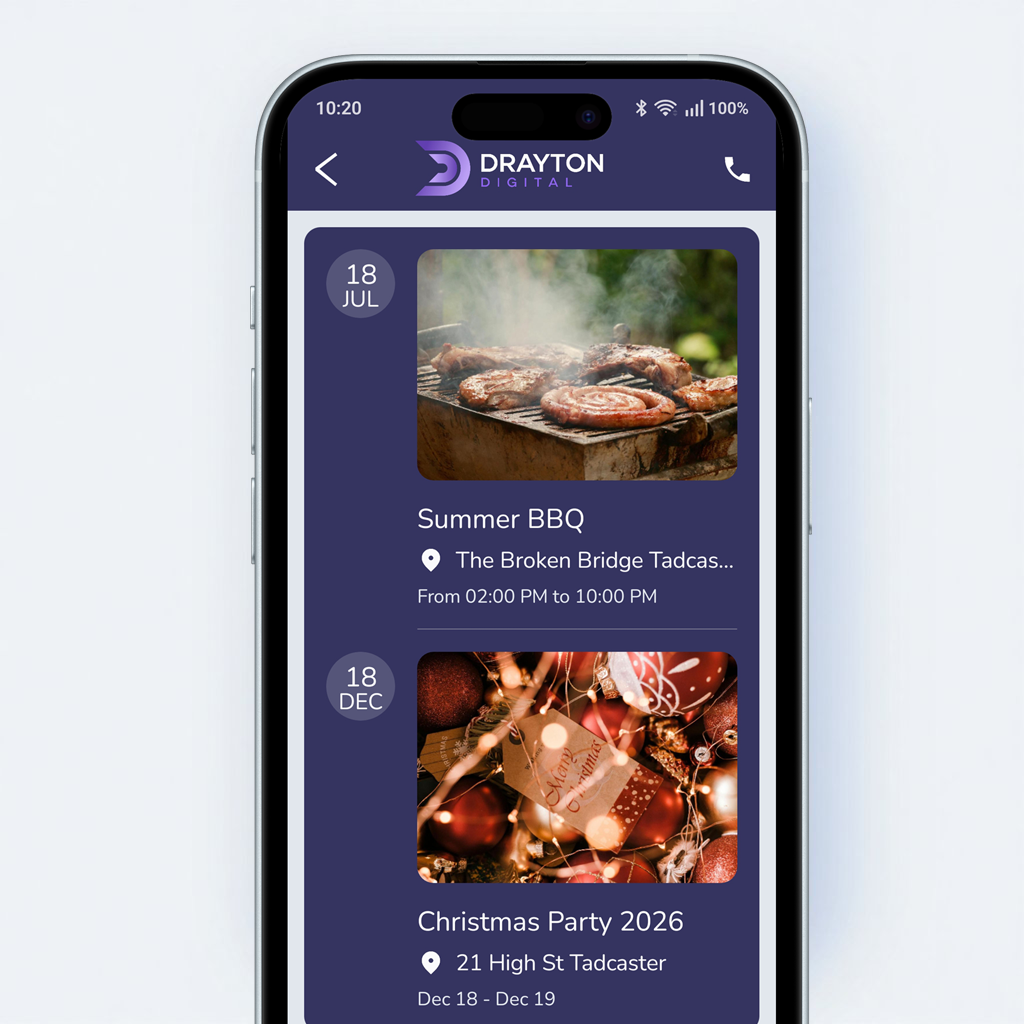 list of events showing on mobile phone