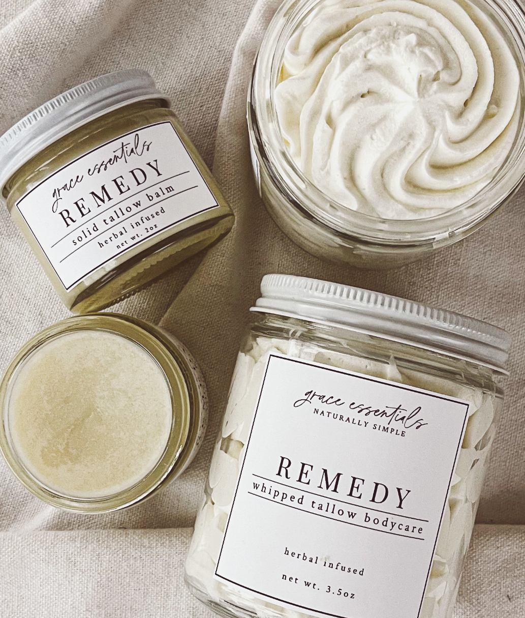 up close image of whipped tallow remedy whip and balm blends and what they look like from the top