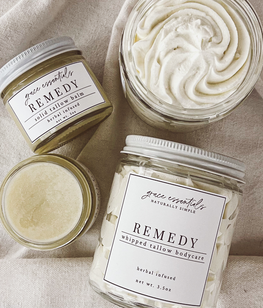 photo of remedy whip and remedy balm showing both the front and the top.