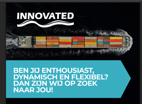 A blue poster with the words innovated zegt wat het doet doet wat het zegt