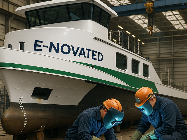 Er liggen twee schepen naast elkaar, waarvan er één de naam Harmony Max heeft