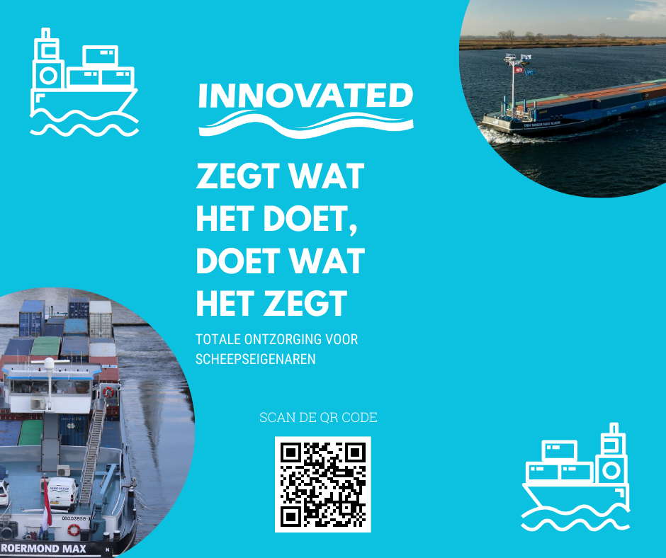 A blue poster with the words innovated zegt wat het doet doet wat het zegt