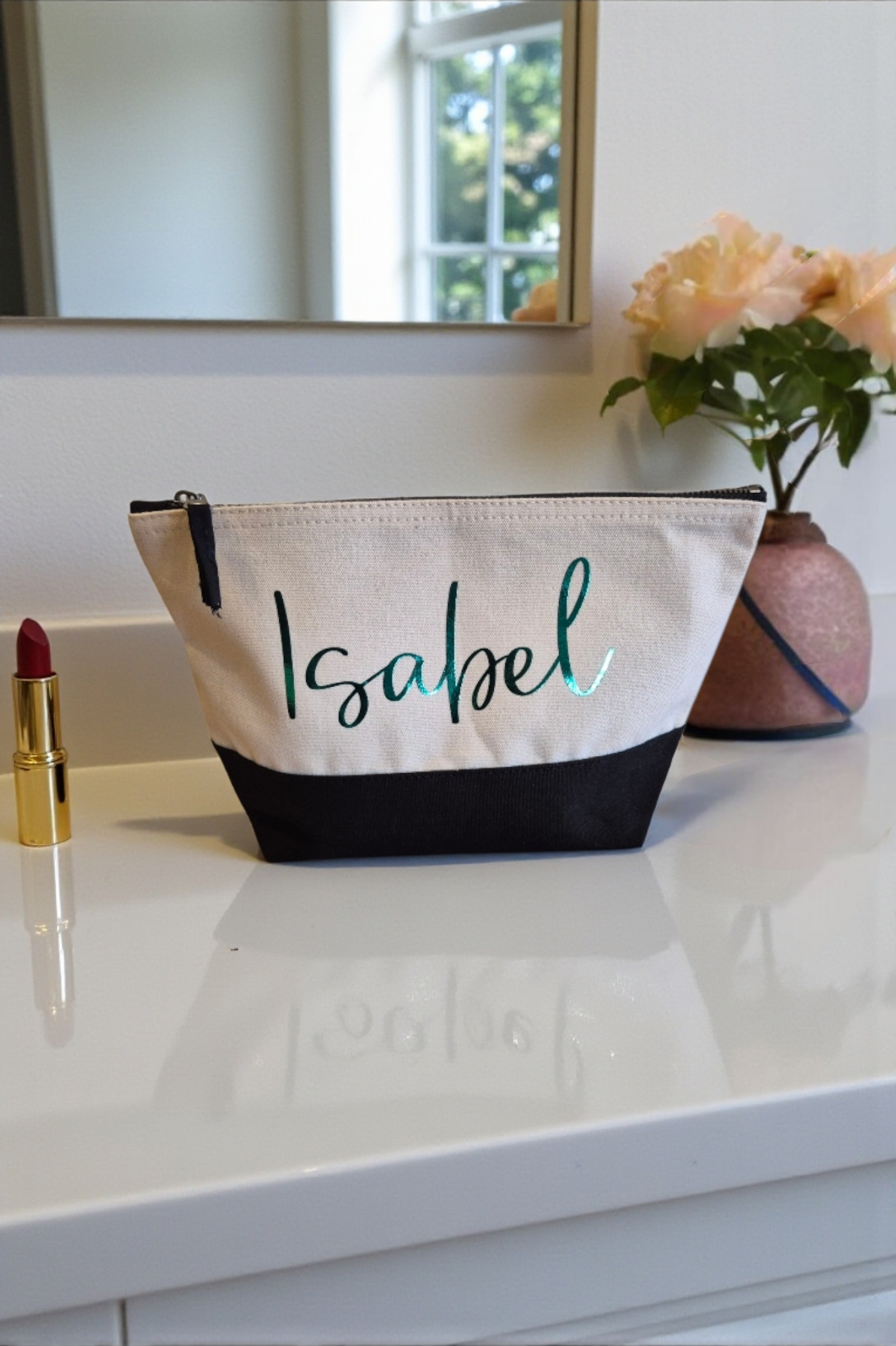 Make-uptasje van canvas met de naam 