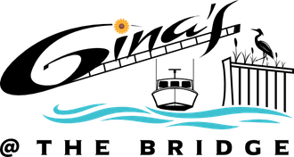 Gina's at the Bridge logo with a boat  and blue heron icon