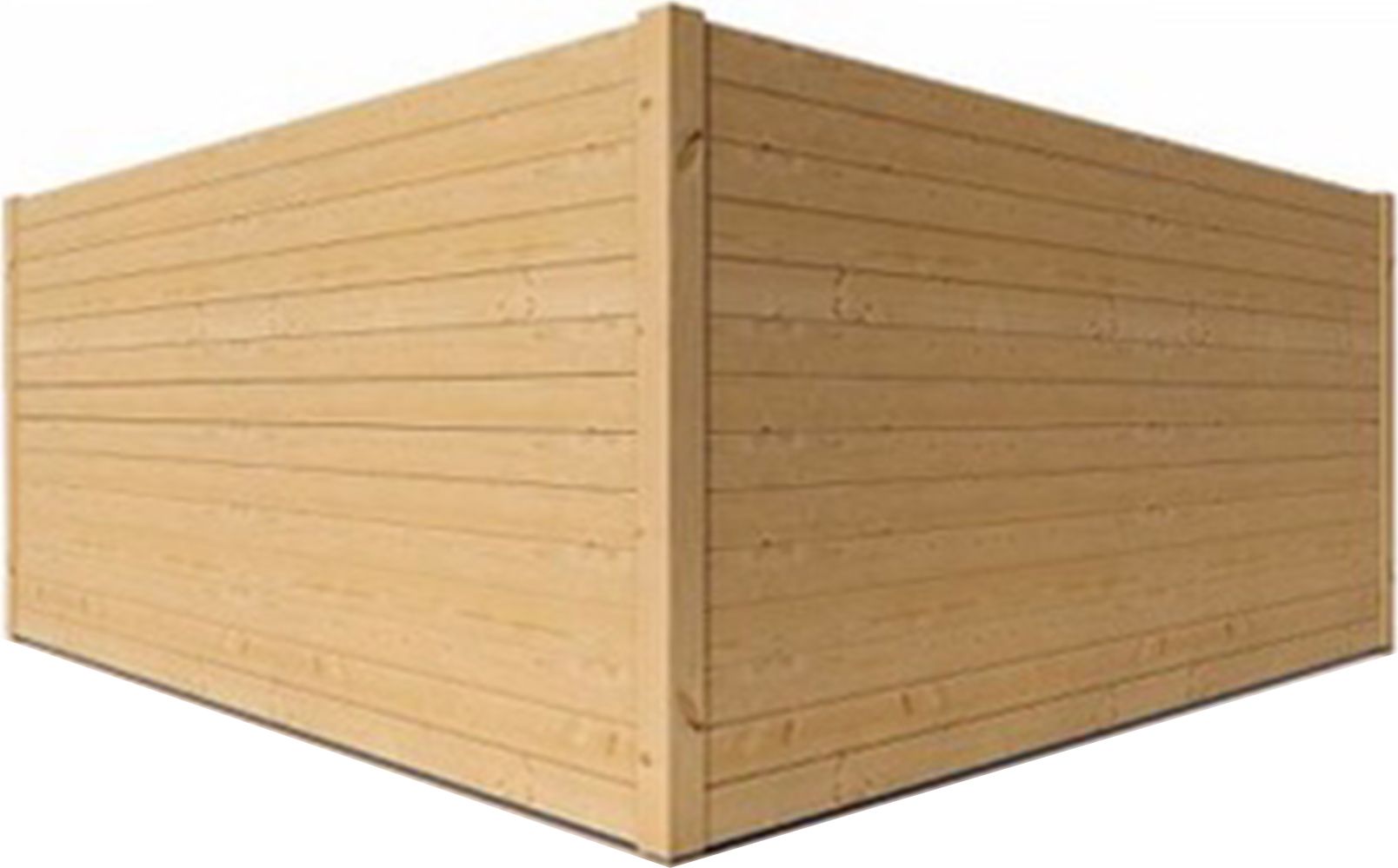 The corner of a wooden building with a white background