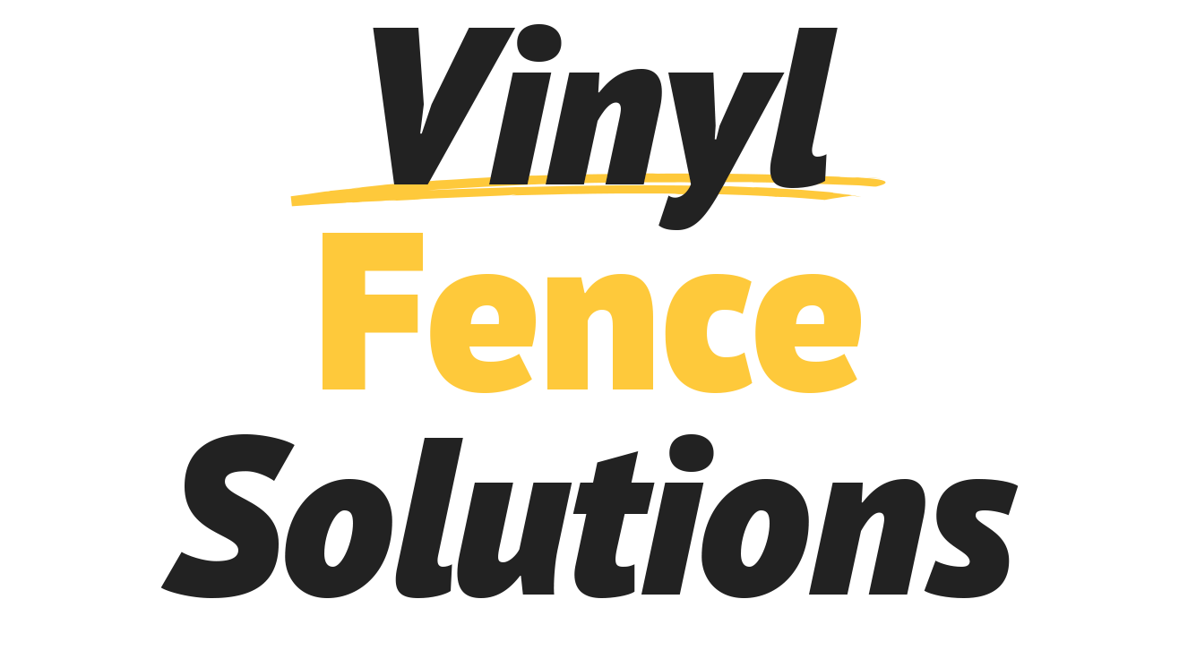 The logo for vinyl fence solutions is yellow and black.