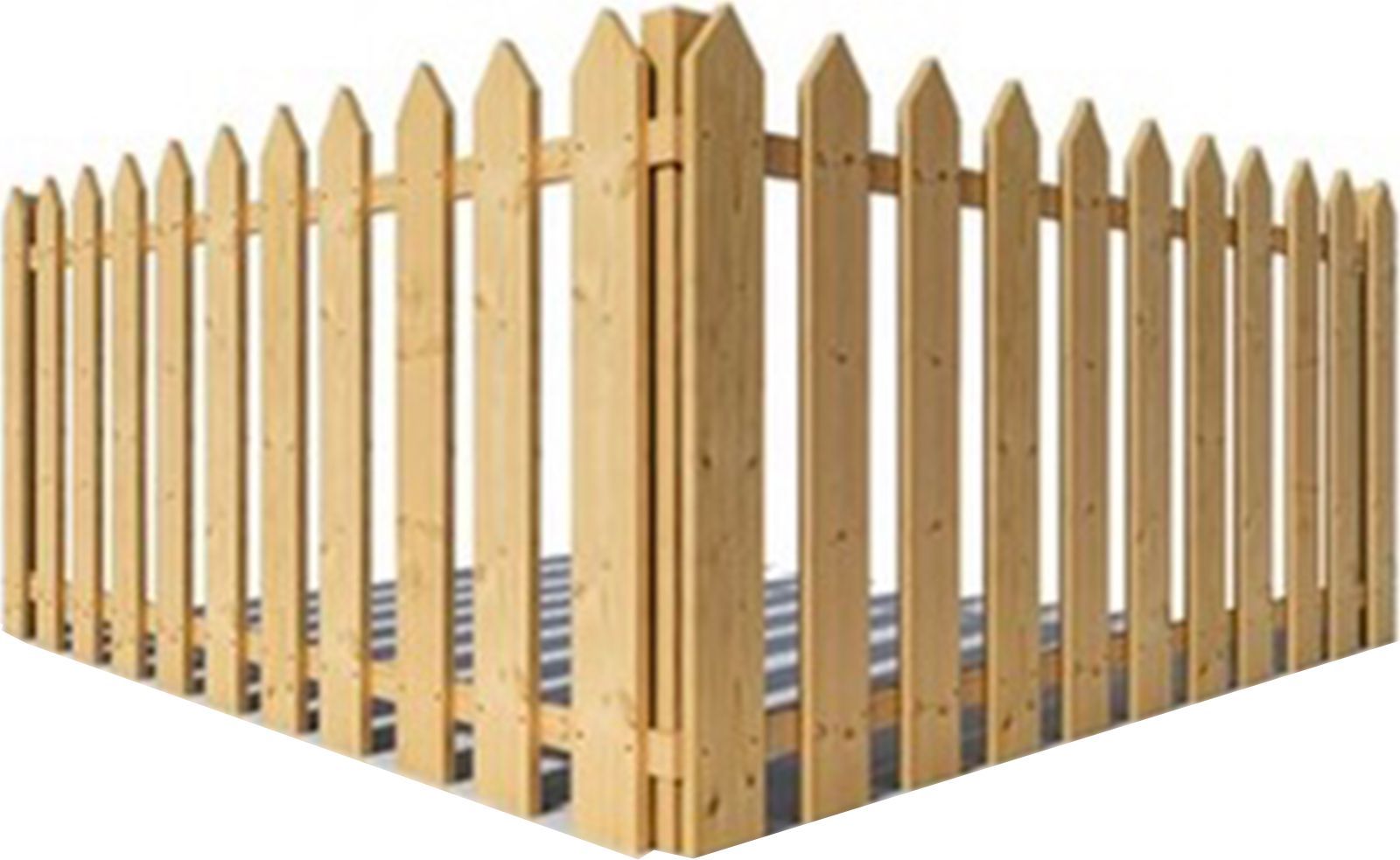 A wooden picket fence with a white background