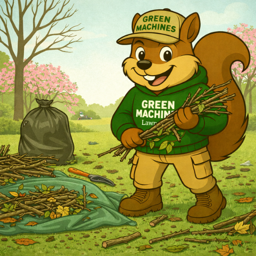 Squirrel mascot wearing a green