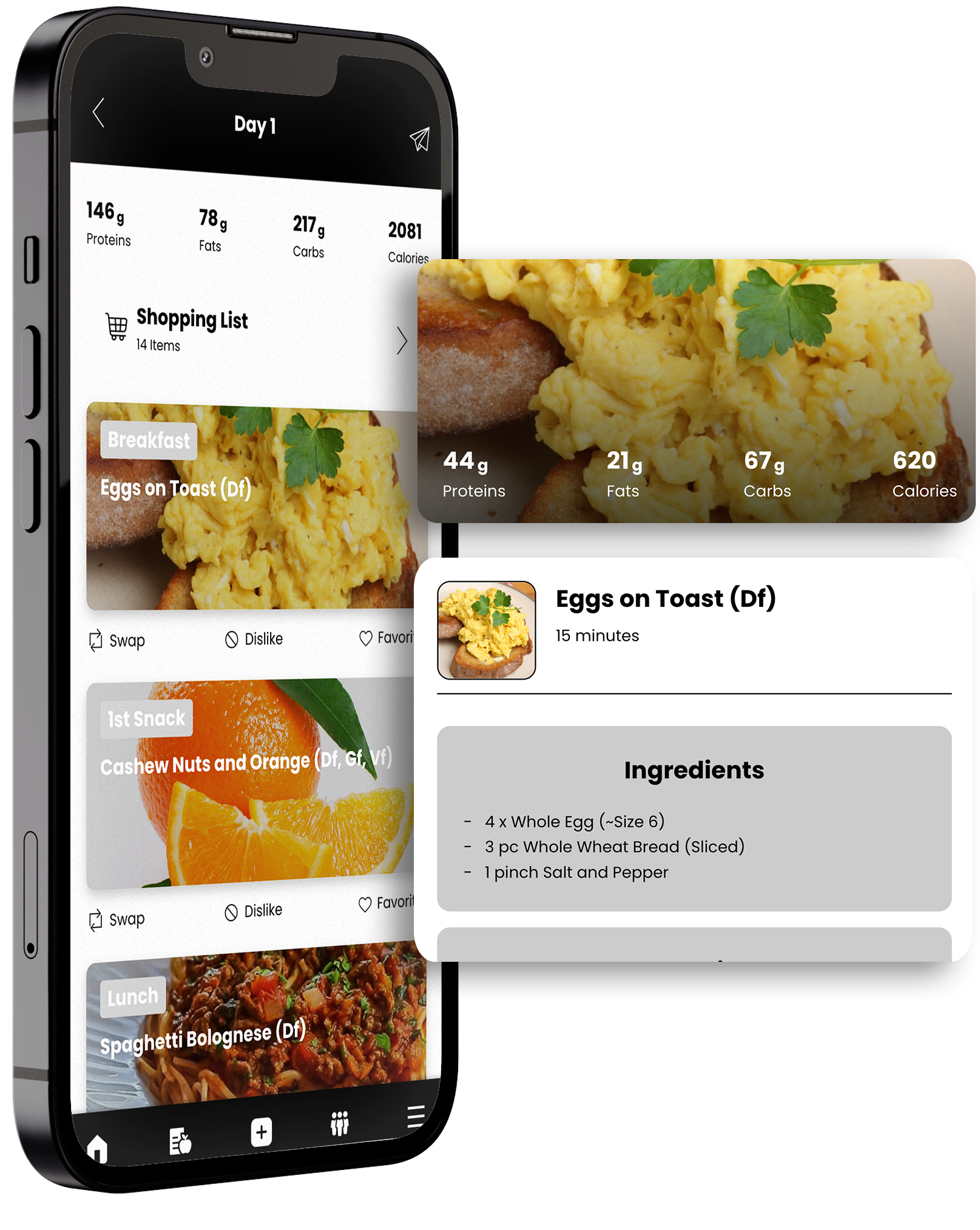 A cell phone with a cooking app on it. Fit Fight Academy - Personalised Workout and Nutrition Plans