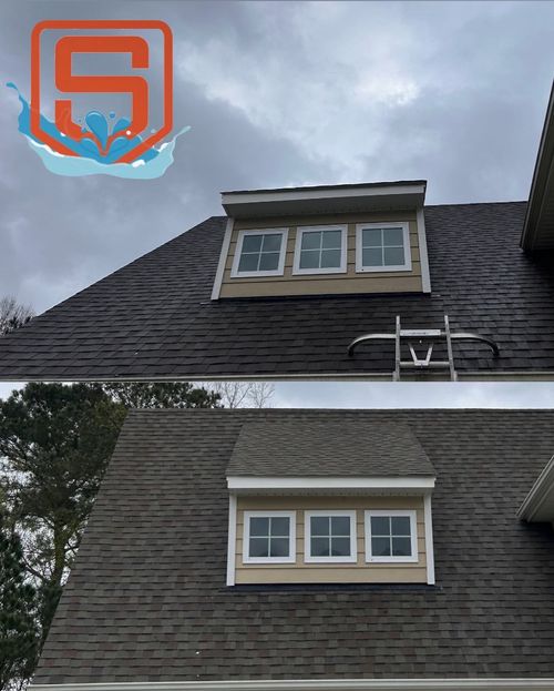 A before and after picture of a house roof
