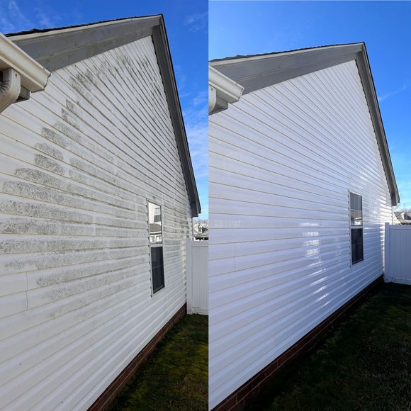 A before and after picture of a wooden fence and a lush green lawn.