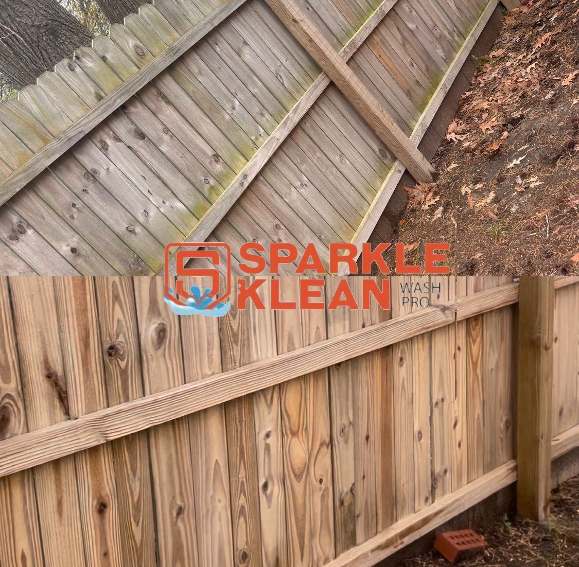 A wooden fence with sparkle clean written on it