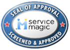 A seal of approval for service magic is screened and approved.