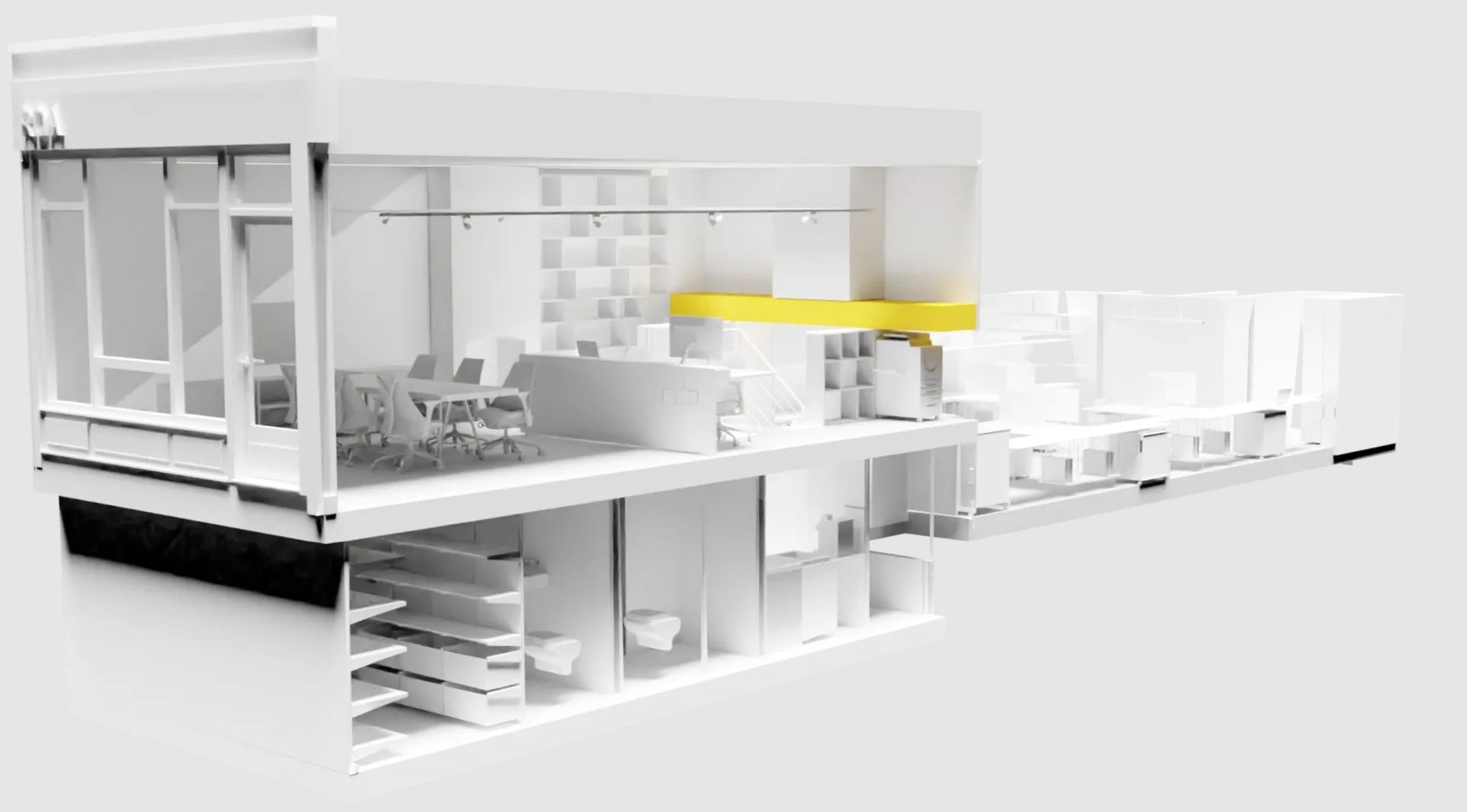 A 3d model of a house cut in half showing the interior.