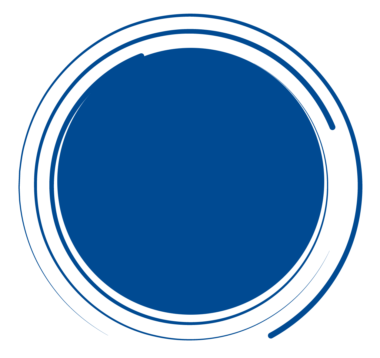 A blue circle with a white border on a white background.