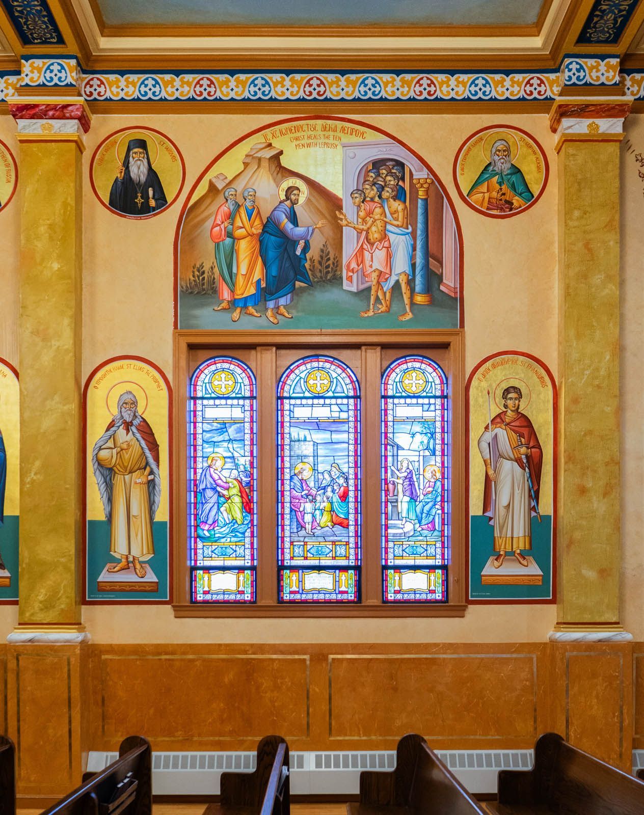 Christ Healing the Lepers Byzantine Orthodox icon at Dormition Church in Somerville, MA by G Papastamatiou Byzantine Artworks
