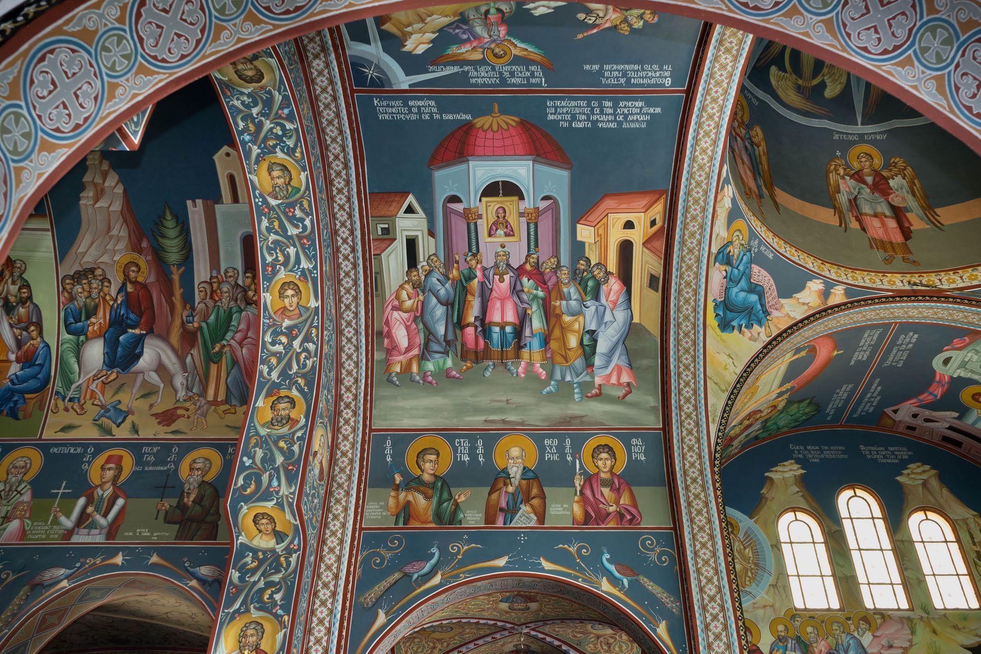 The Touching of Thomas mural and surrounding saints in Evangelismos Chalkida painted by G Papastamatiou