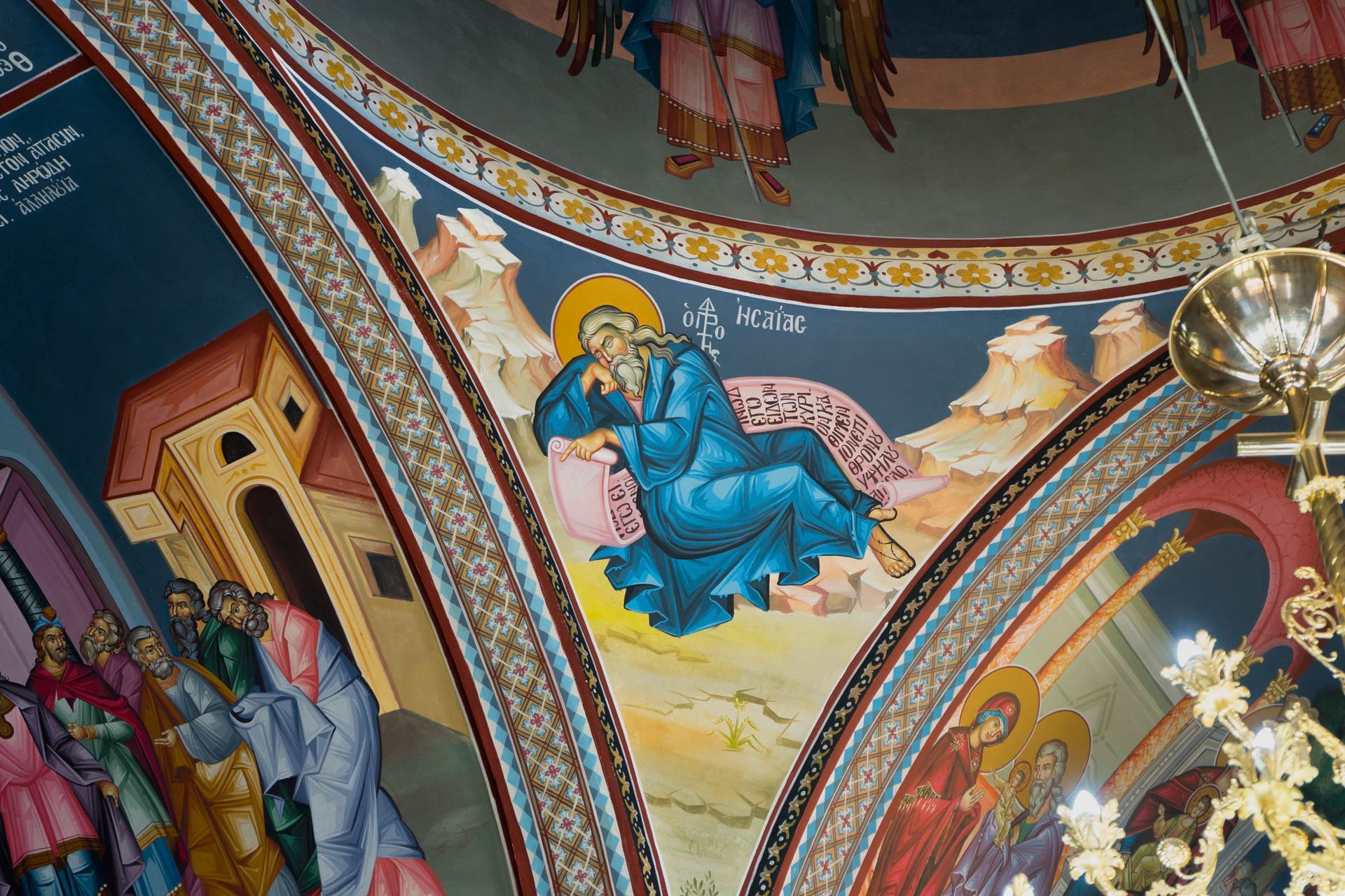 Orthodox icon of Prophet Isaiah on a dome pendentive at Evangelismos Church Chalkida, Greece, by iconographer G Papastamatiou
