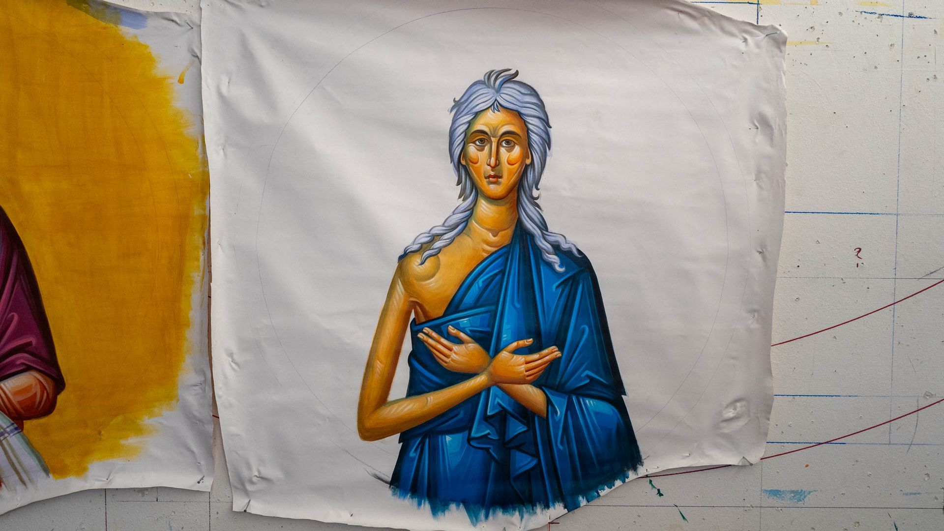 St Mary of Egypt icon - Eastern Christian Sacred art, Byzantine Catholic iconography - hand painted ascetic saint on canvas.