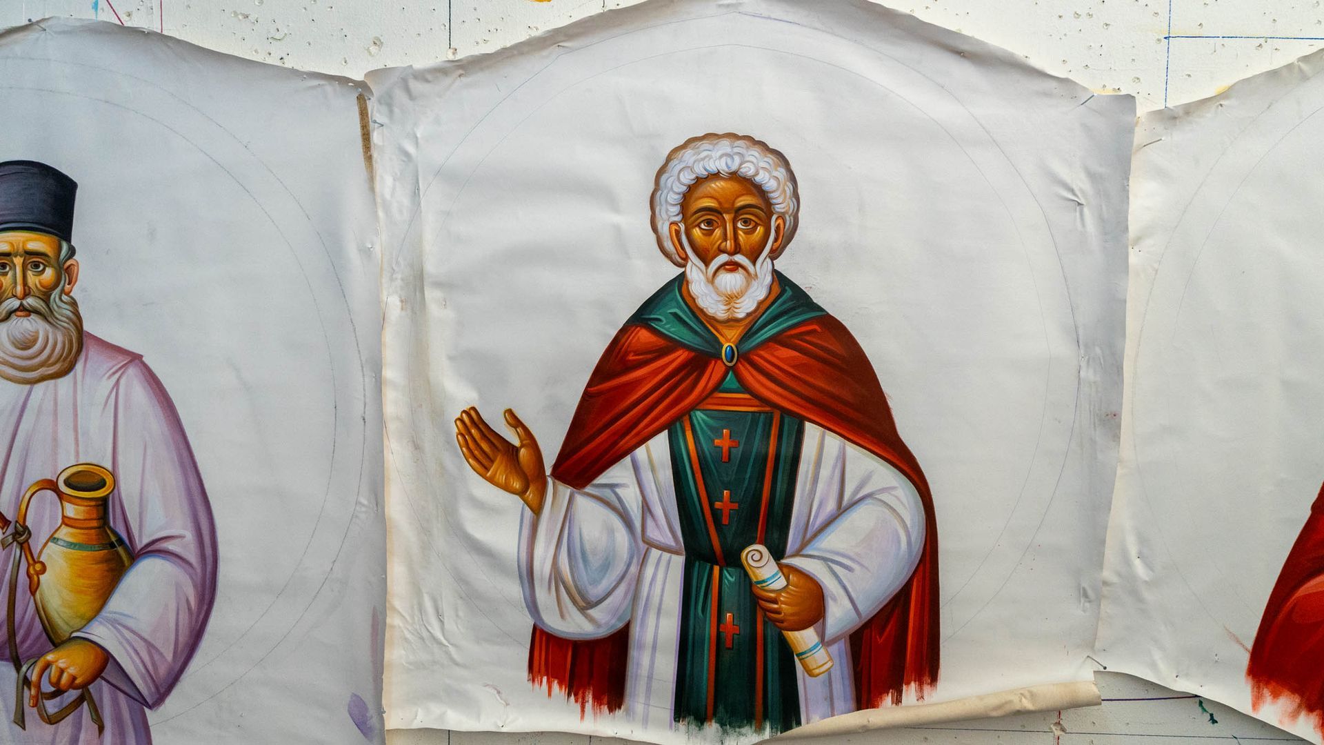 Saint Moses the Ethiopian icon on canvas in studio - hand painted Eastern Christian, Orthodox, Syrian, and Coptic style icons