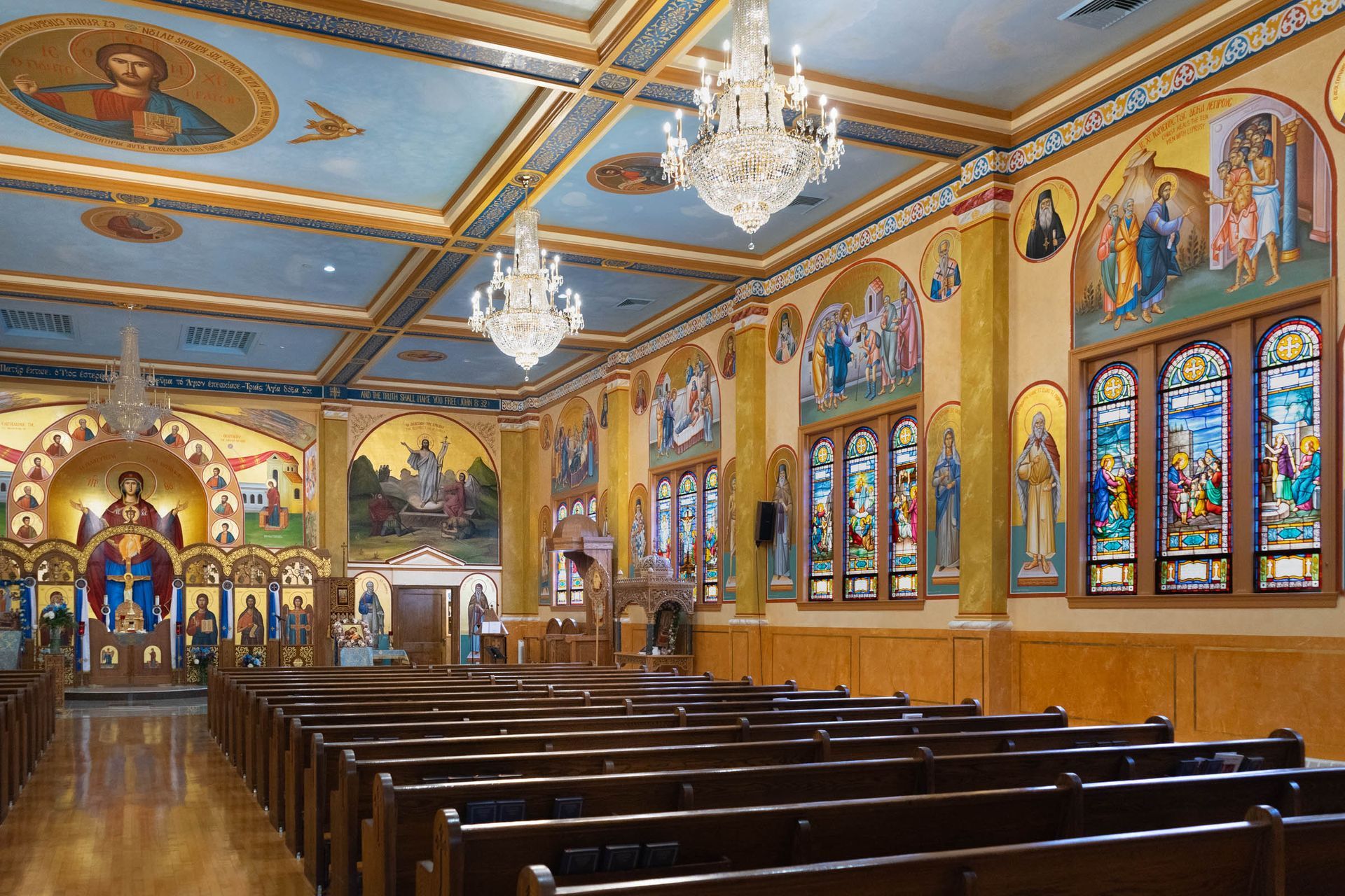 Dormition Greek Orthodox Church, Somerville, MA interior with new Byzantine iconography completed by Byzantine Artworks