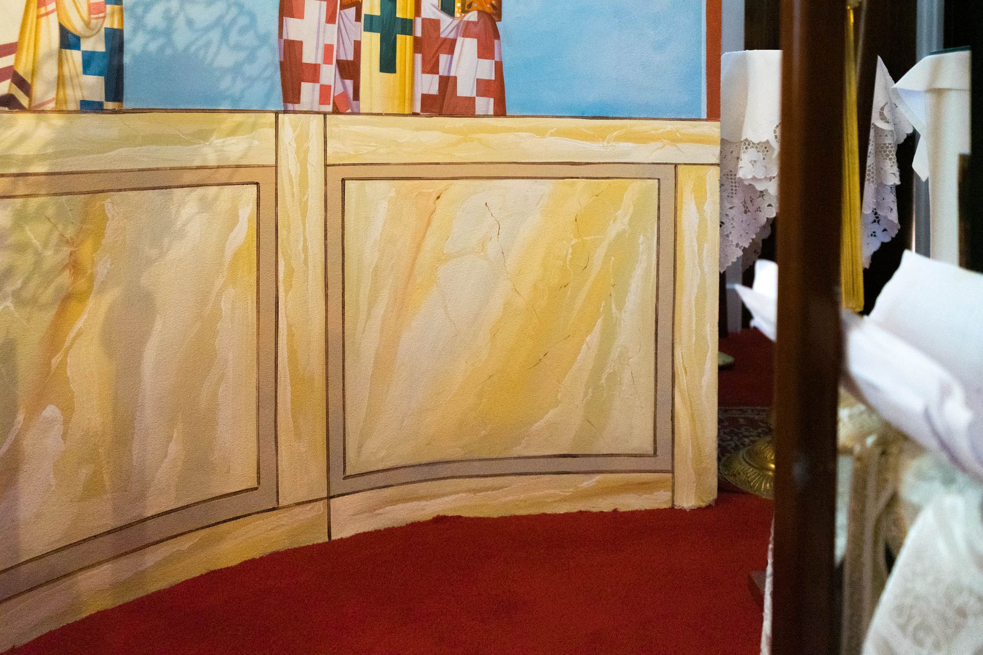 Faux-marble wainscot detail at Evangelismos Church, Nassau, Bahamas crafted by Byzantine Artworks and G Papastamatiou