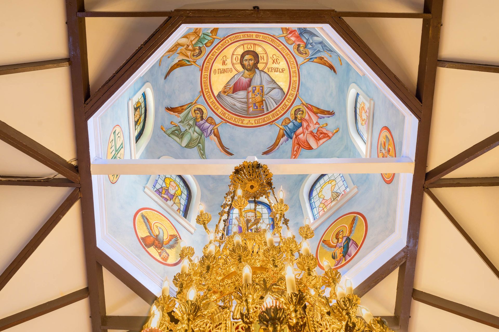 Christ Pantokrator dome icon at Evaggelismos Annunciation / Church in Nassau, Bahamas by G Papastamatiou Byzantine Artworks.