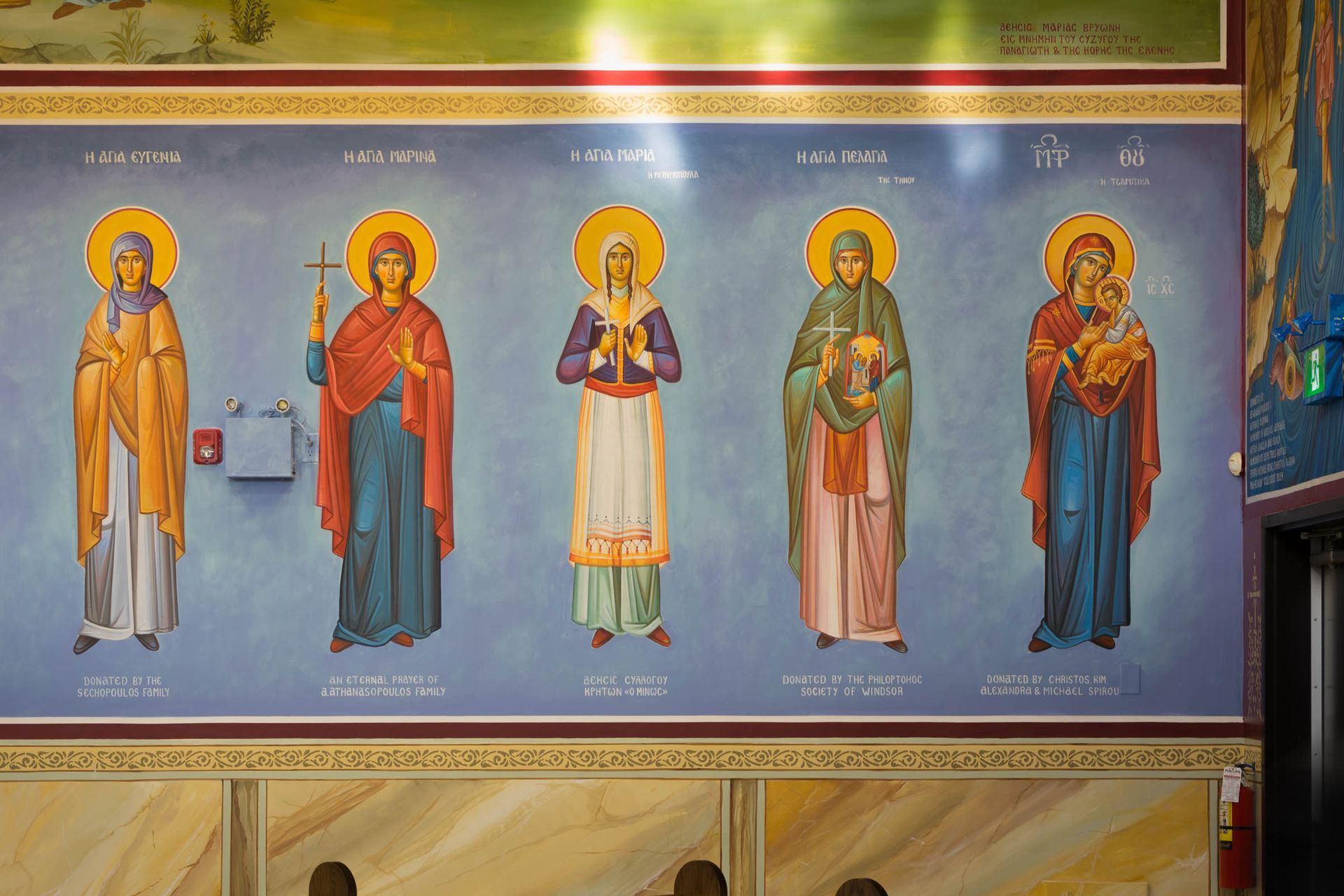 Full body figures female saints in the newly constructed Holy Cross Church in Windsor, Ontario, Canada by Byzantine Artworks
