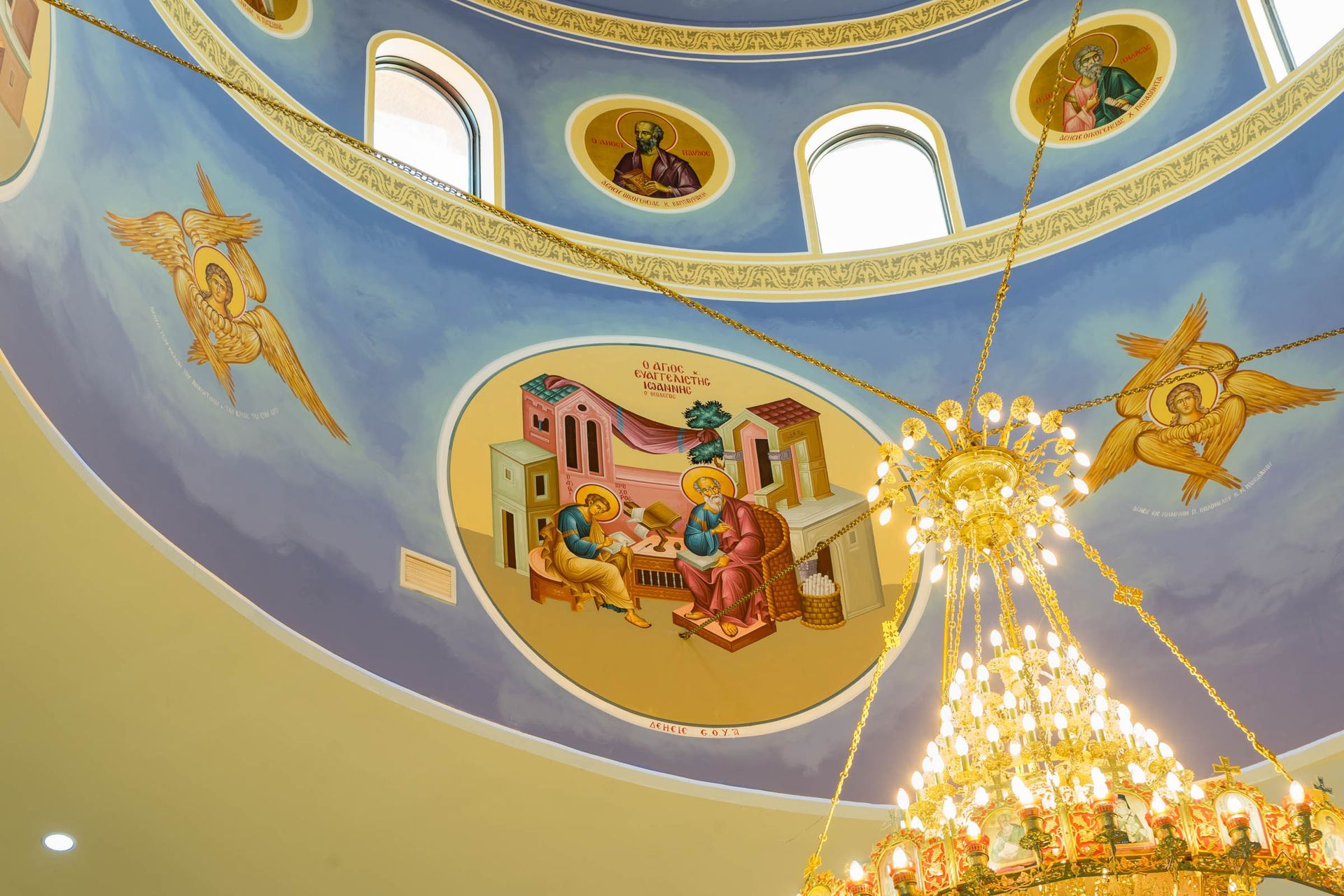 St John Evangelist detail in dome barrell new construction Holy Cross Church Windsor, Ontario Canada by Byzantine Artworks