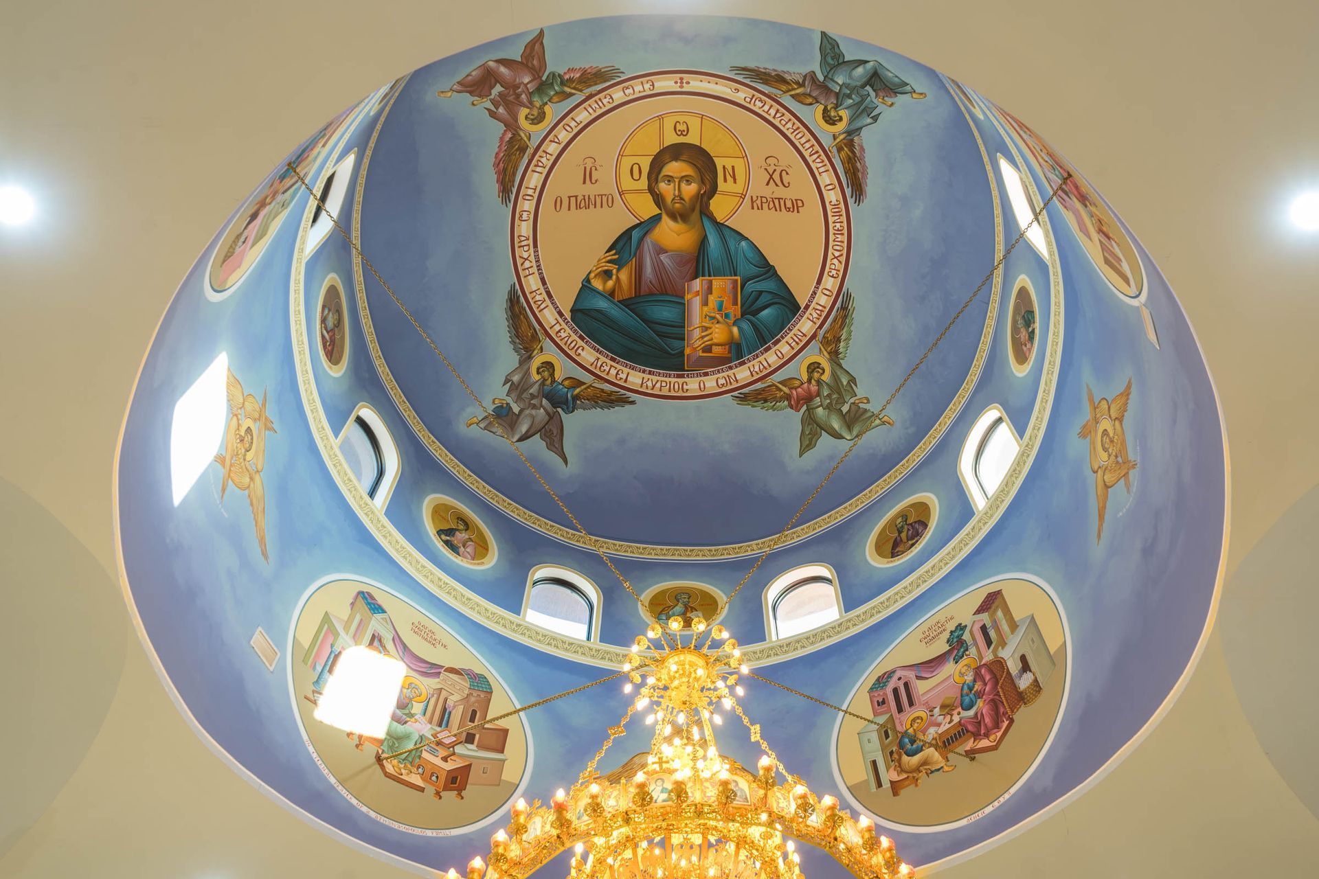 Pantocrator with evangelists new construction Holy Cross Church Windsor, Ontario Canada by G Papastamatiou Byzantine Artworks