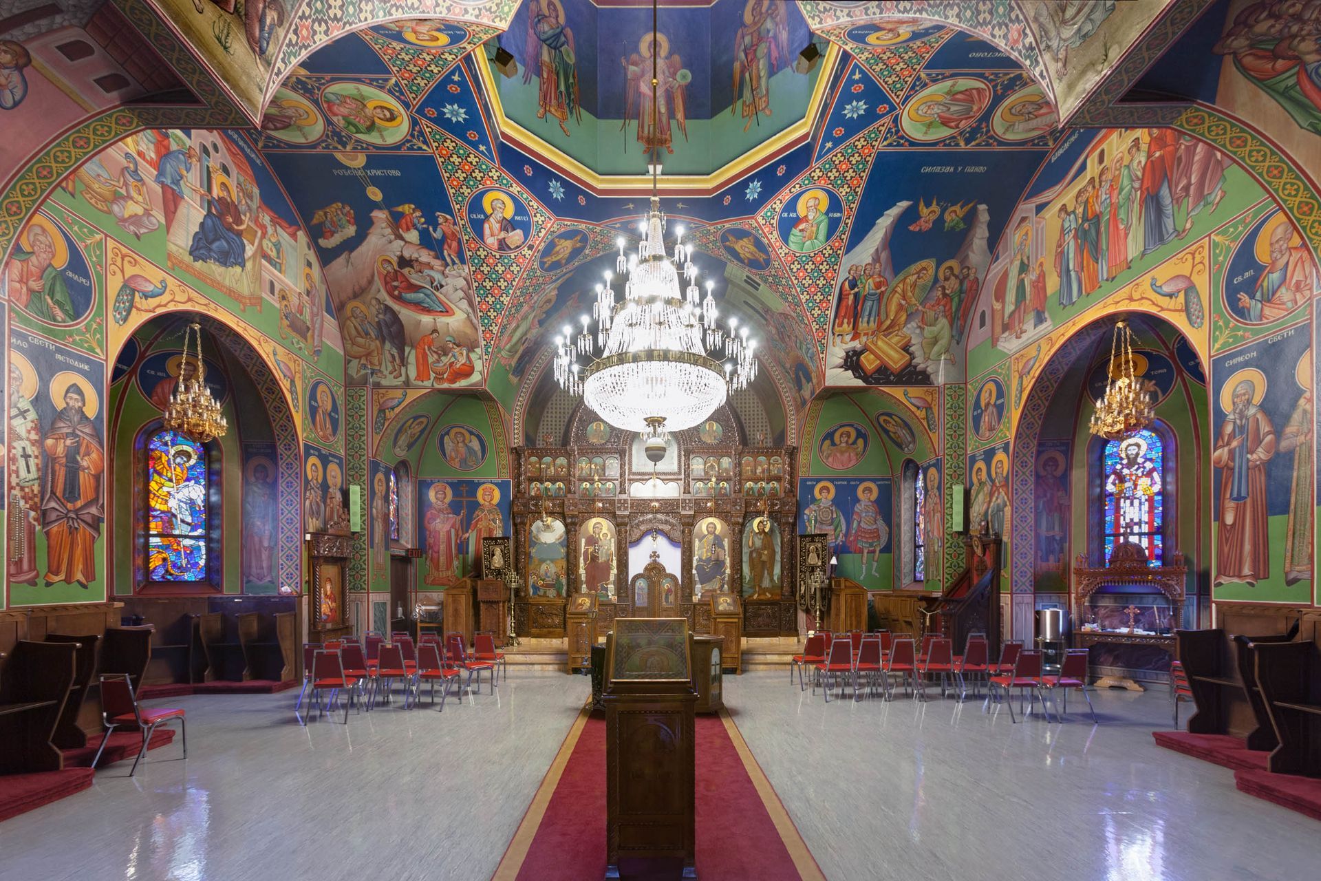 Central nave iconography of Gracanica Serbian Orthodox Church in Windsor Ontario Canada by Byzantine Artworks G Papastamatiou
