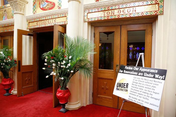 Taxiarchae Church in Watertown, MA under renovation by Byzantine Artworks with mosaic ornamentation and iconography