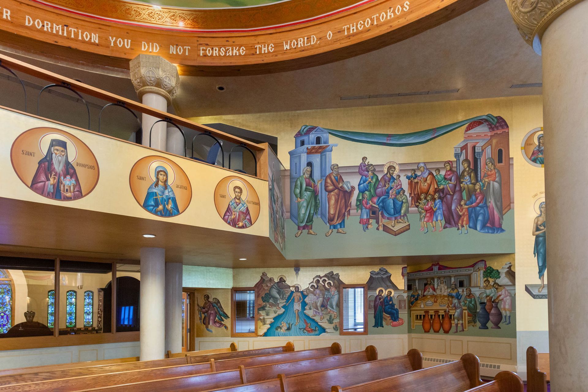 Murals and medallions iconography and faux-marble at St. Luke Greek Orthodox Church in Broomall, PA, by Byzantine Artworks