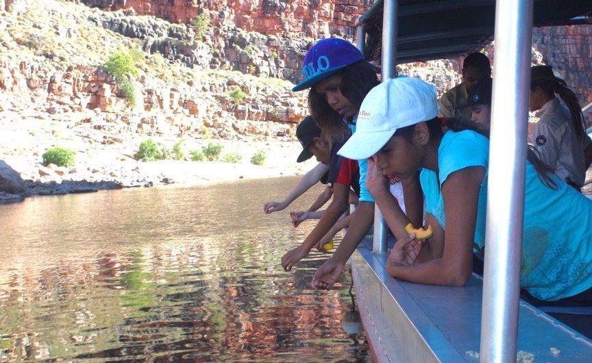 St Joseph's Catholic Primary School kids on a boat at lake argyle