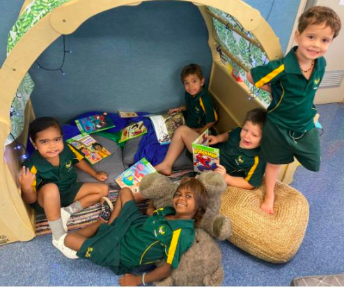 The students enjoying some quiet time at their reading nook.