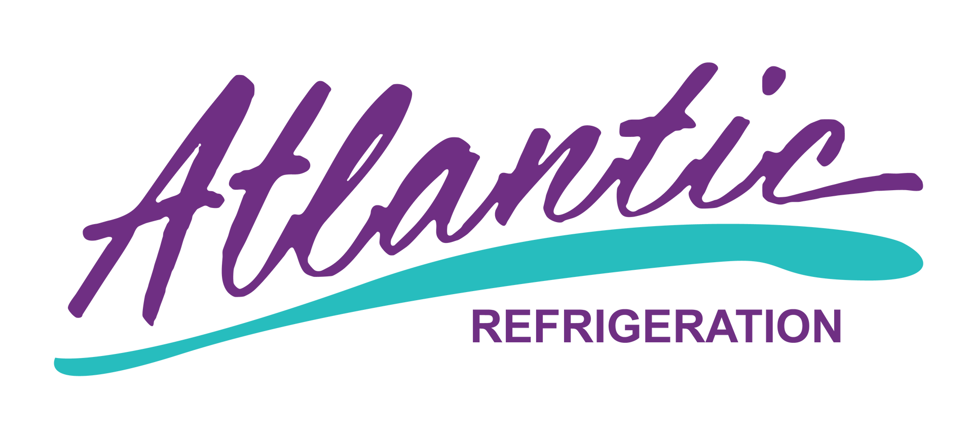Logo for Atlantic Refrigeration, featuring purple cursive