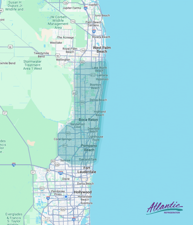 Map of Broward County, Florida, highlighted along the Atlantic coast.