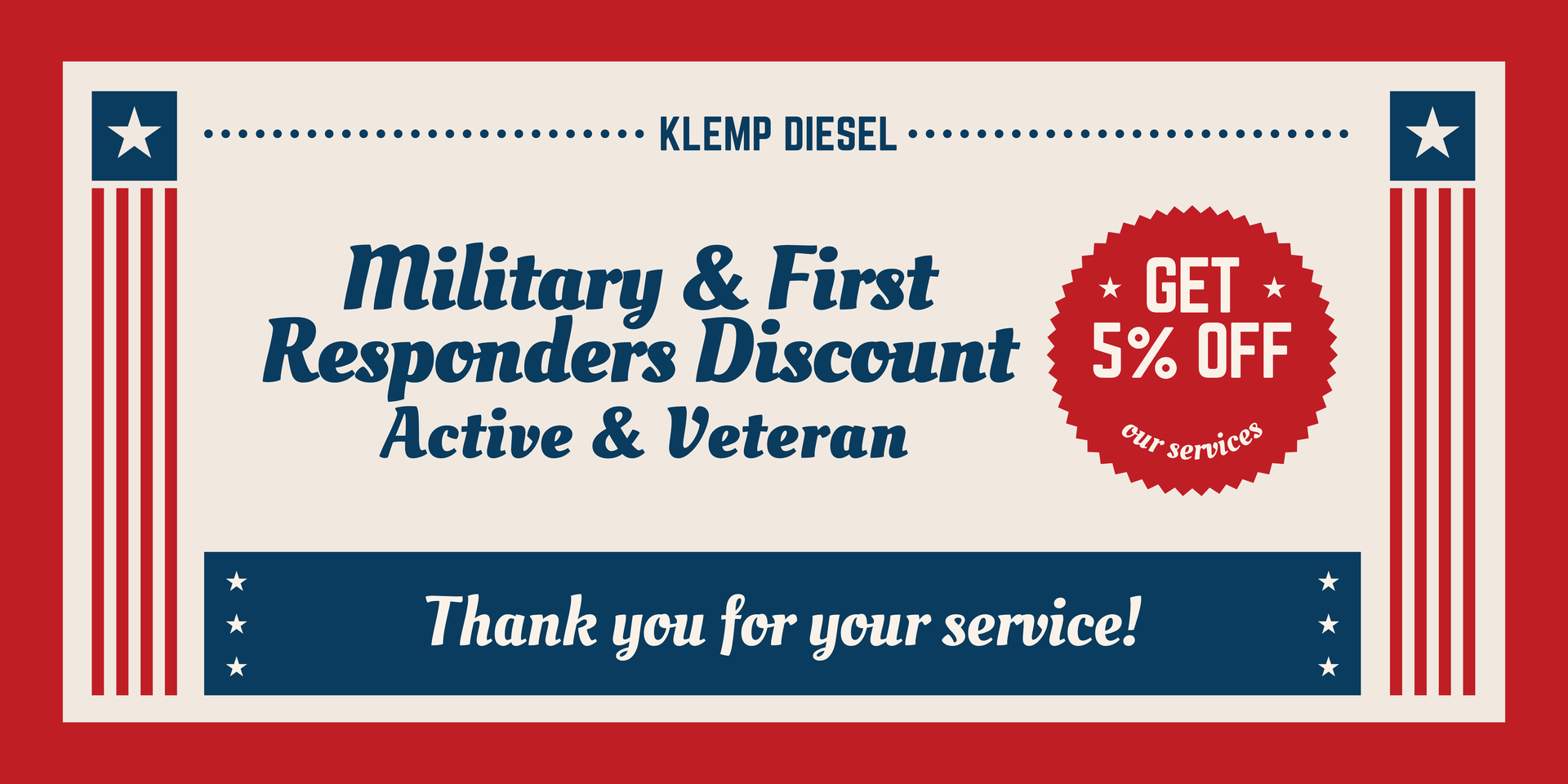 Military and First Responders Discount for Klemp Diesel